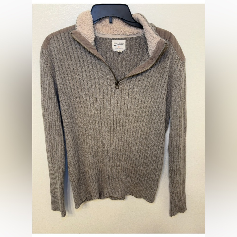 Field & Stream Men's Gray Ribbed Zip-Up Sweater with Sherpa Collar